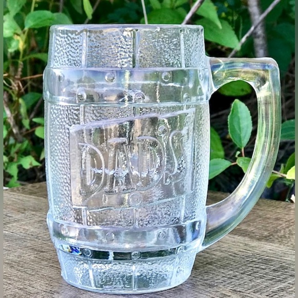 Mid Century Vintage DAD’S ROOT BEER Clear Embossed Thick Glass Barrel Mug - Picture 4 of 10